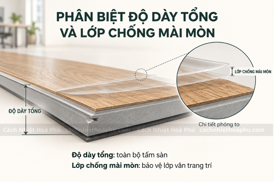 Phân biệt độ dày tổng và lớp chống mài mòn